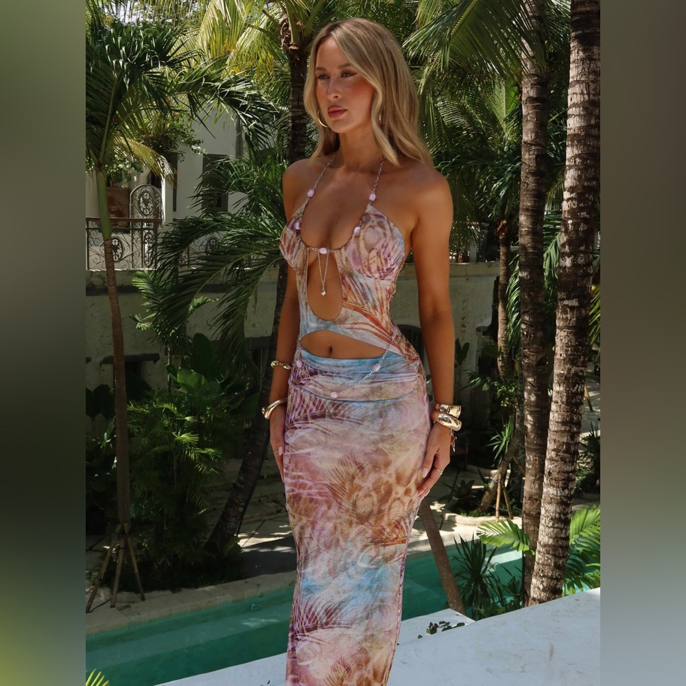 NWT Outcast NIKILA MAXI DRESS LAGRONO OCEAN Size XS